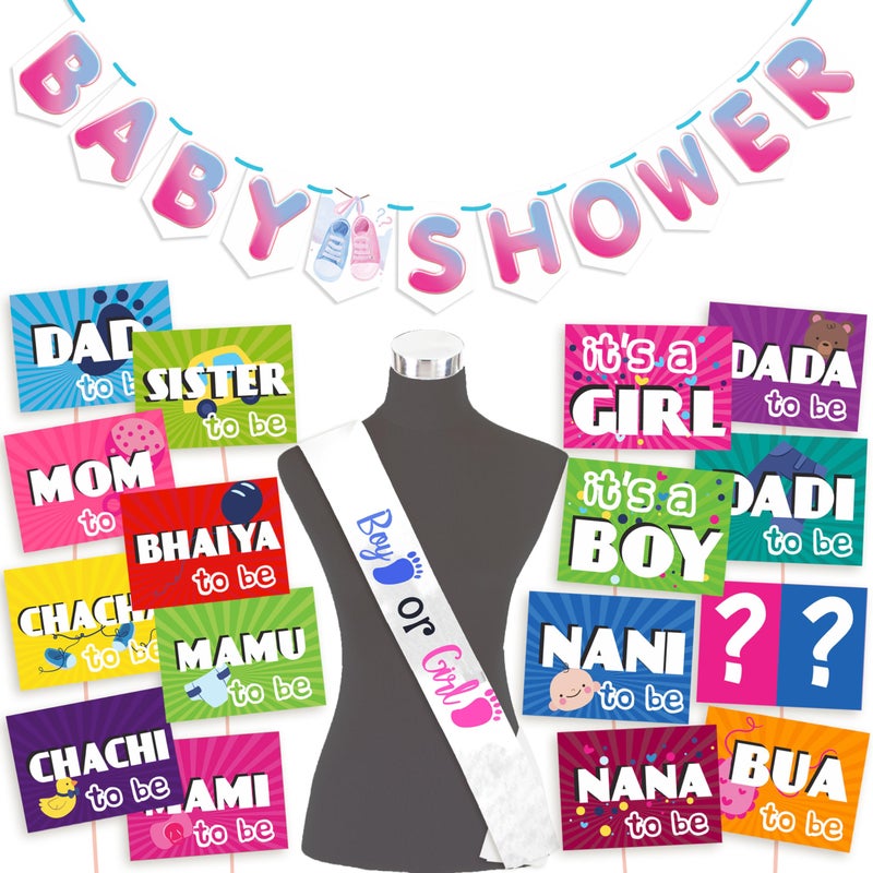 Wobbox Baby Shower Decoration Items| Baby Shower Ceremony Photo Booth Props for Photoshoot, Baby Shower Banner& Mom to Be Sash, Godh Bharai Ceremony Decoration Kit-(FP4720) - Image 1