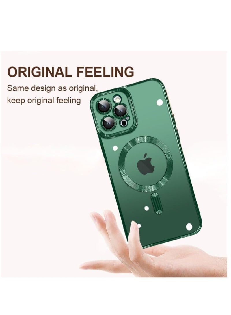 ELTRAZONE Magnetic Case for iPhone 15 Pro Max with Integrated Camera Lens Protector, [Compatible with MagSafe] [Metallic Glossy Soft Bumper], Diamond Clear Phone Case Cover for iPhone 15 Pro Max (6.7") (Green) - Image 4