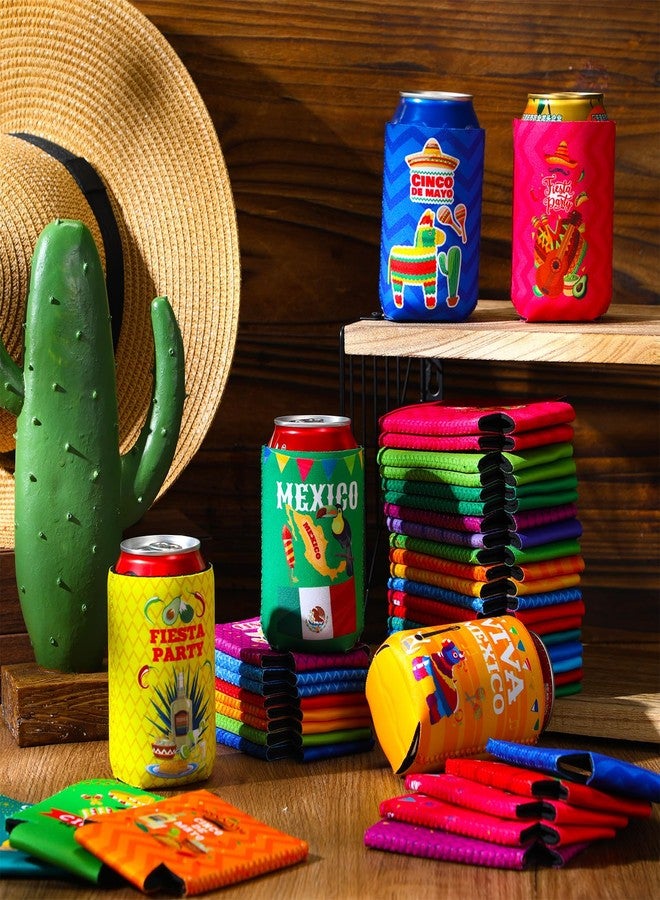 Funnymoom مجموعة Funnymoom المكونة من 60 قطعة من أغطية تبريد علب المشروبات لحفلات المكسيك، مثالية لحفلات توديع العزوبية، سعة 12 أونصة، مصنوعة من النيوبرين المعزول، مناسبة لمستلزمات حفلات سينكو دي مايو المكسيكية (جديدة). - Image 2