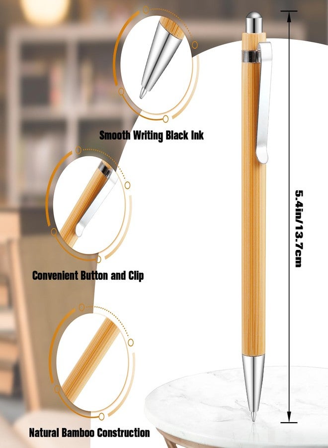 CLRBEATTY 50 Pcs Bamboo Pens Bulk,Wooden Retractable Ballpoint Pens,Bamboo Ballpoint Pen With 50 Refills for Writing,1.0mm Black Ink Pens Wood Ballpoint Pen for Journal School Office Supplies - Image 2