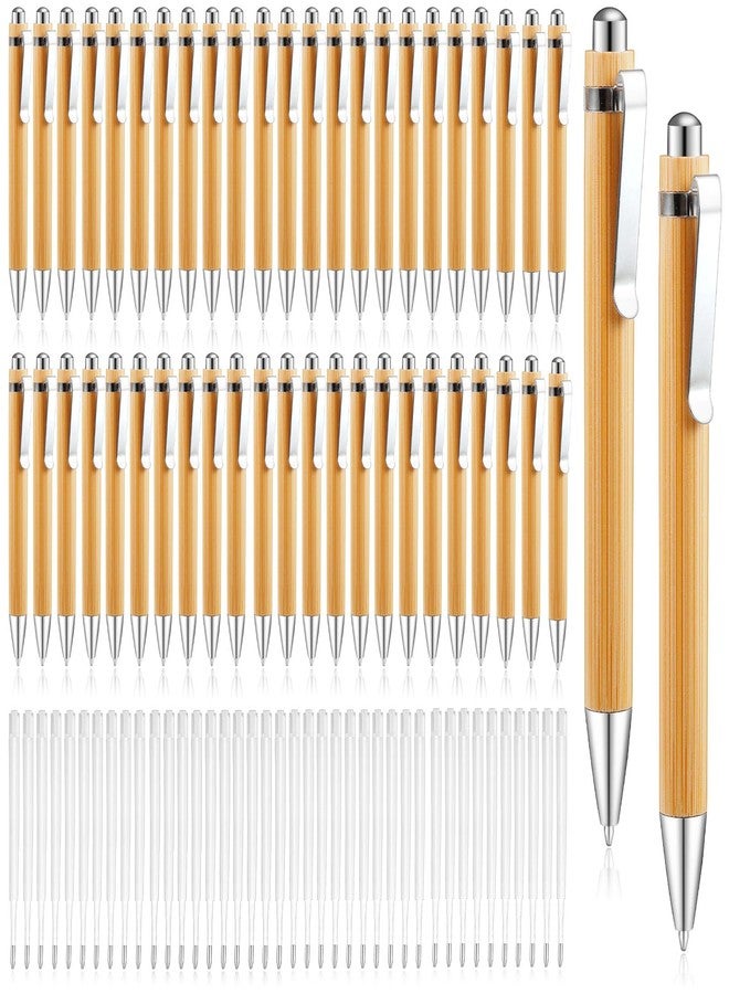CLRBEATTY 50 Pcs Bamboo Pens Bulk,Wooden Retractable Ballpoint Pens,Bamboo Ballpoint Pen With 50 Refills for Writing,1.0mm Black Ink Pens Wood Ballpoint Pen for Journal School Office Supplies - Image 1