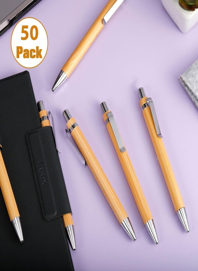 CLRBEATTY 50 Pcs Bamboo Pens Bulk,Wooden Retractable Ballpoint Pens,Bamboo Ballpoint Pen With 50 Refills for Writing,1.0mm Black Ink Pens Wood Ballpoint Pen for Journal School Office Supplies - Image 3