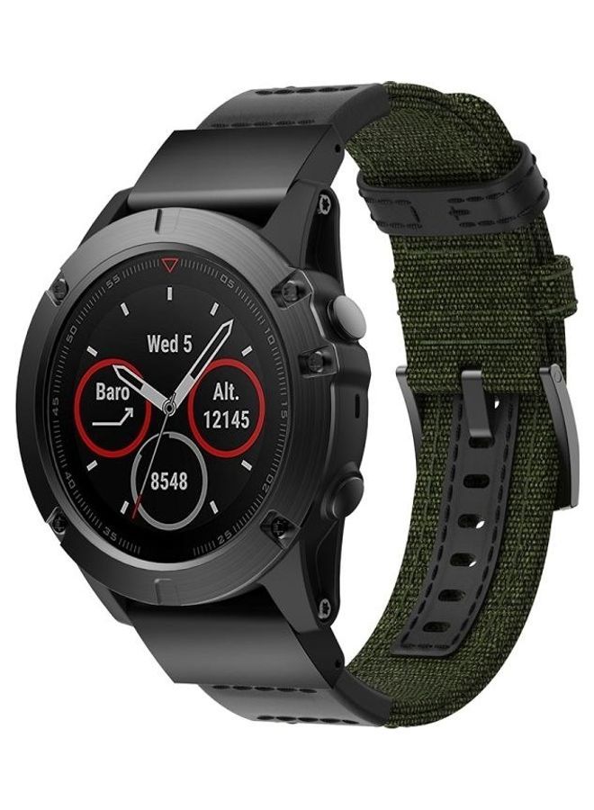 NIBEMINENT Canvas and Leather Wrist Strap Watch Band for Garmin Fenix5x Plus Fenix3 Green - Image 1