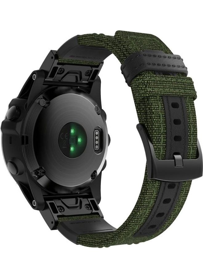 NIBEMINENT Canvas and Leather Wrist Strap Watch Band for Garmin Fenix5x Plus Fenix3 Green - Image 2