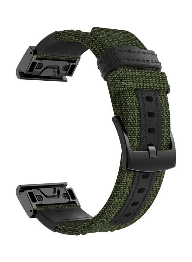 NIBEMINENT Canvas and Leather Wrist Strap Watch Band for Garmin Fenix5x Plus Fenix3 Green - Image 3