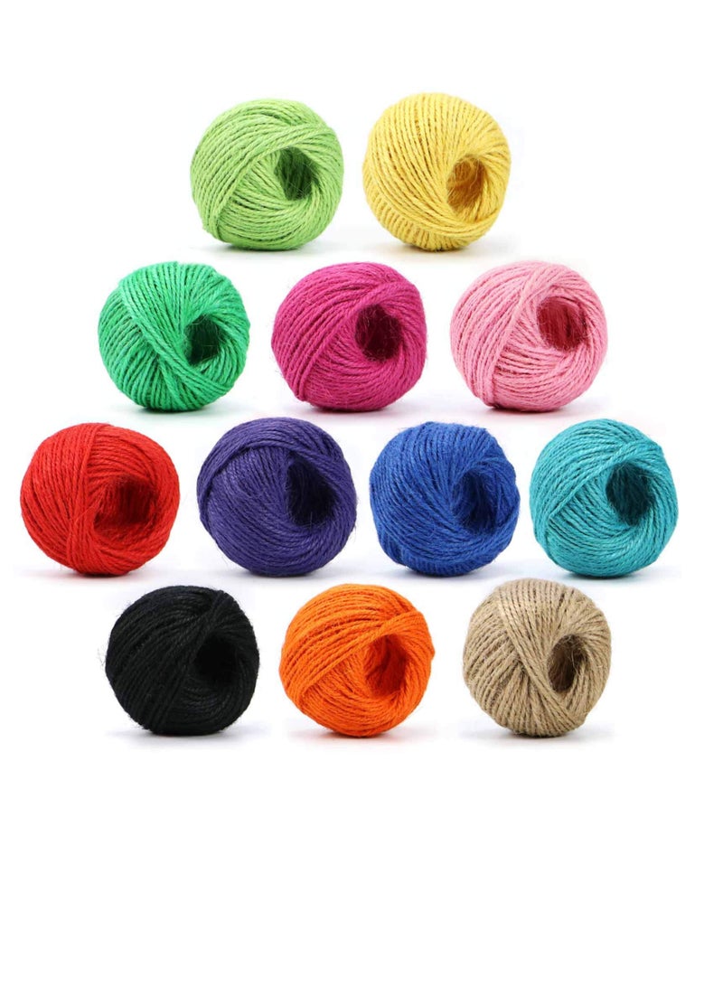 KASTWAVE Colorful Jute Rope, 2 Mm 3 Layers Natural Diy Handmade Hemp Rope Vintage Style Photo Clip Hanging Rope Suitable for Artwork, Crafts, Picture Display and Decoration, Gift Wrapping Rope (12 Rolls) - Image 1