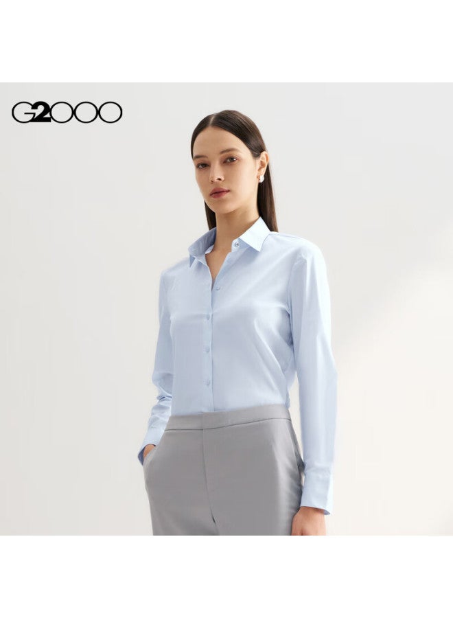 G2000 Cotton Skin-Friendly Women'S Spring/Summer Business Commute Comfortable Long Sleeve Shirt Ice Blue 34 - Image 2