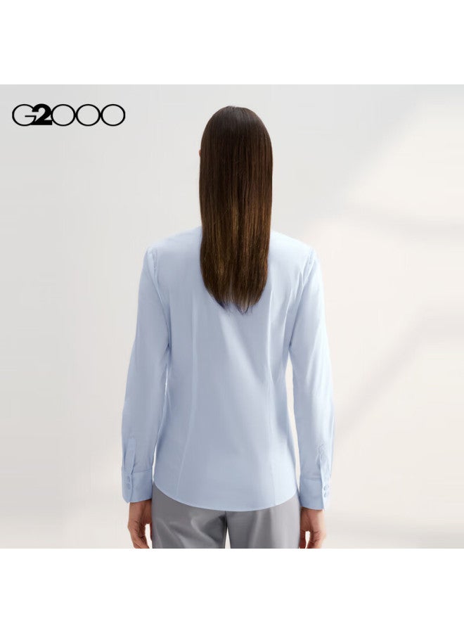 G2000 Cotton Skin-Friendly Women'S Spring/Summer Business Commute Comfortable Long Sleeve Shirt Ice Blue 34 - Image 1