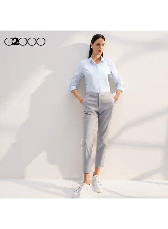G2000 Cotton Skin-Friendly Women'S Spring/Summer Business Commute Comfortable Long Sleeve Shirt Ice Blue 34 - Image 4
