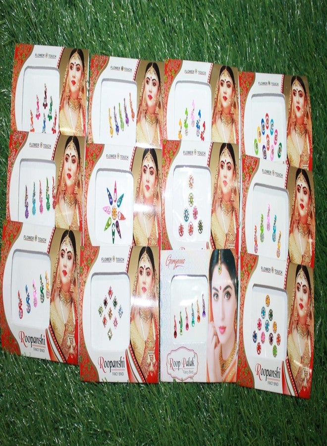 GRI9 12 Combo Bindi Packs All in One- Multicolored Face Jewels Bindi Stickers Indian Forehead Tika - Image 5