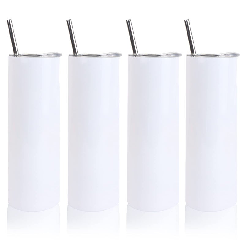 MAIKESUB 30 oz Sublimation Skinny Stainless Steel Tumbler Double Wall Slim Insulated Tumbler with Lid Skinny Cups with Straw for Travel Mug for Tumbler Press Machine Heat Transfer 4 Pack