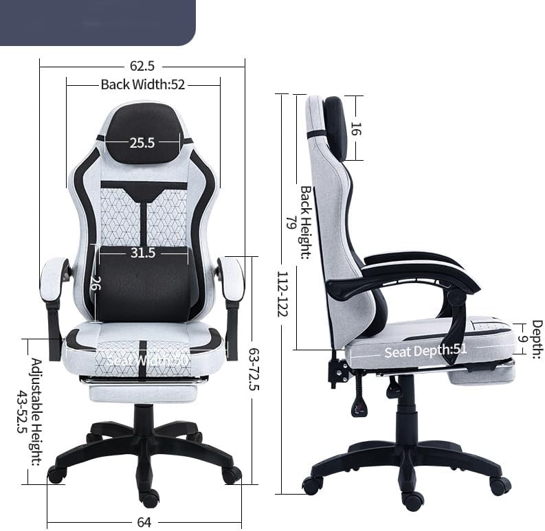 Gaming Chair With Footrest - Fabric Office Chair Linkage Armrests, High Back Ergonomic Computer Design, Lumbar Support (black Gray) - Image 2