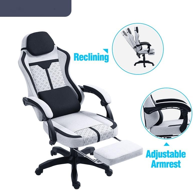 Gaming Chair With Footrest - Fabric Office Chair Linkage Armrests, High Back Ergonomic Computer Design, Lumbar Support (black Gray) - Image 3