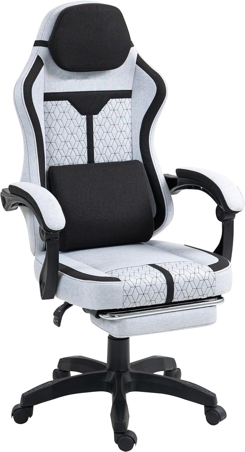Gaming Chair With Footrest - Fabric Office Chair Linkage Armrests, High Back Ergonomic Computer Design, Lumbar Support (black Gray) - Image 1