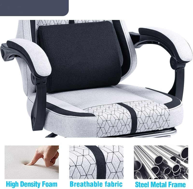 Gaming Chair With Footrest - Fabric Office Chair Linkage Armrests, High Back Ergonomic Computer Design, Lumbar Support (black Gray) - Image 5