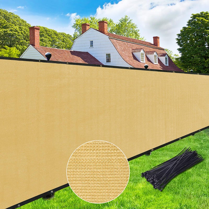 UPGRADE 6' x 50' Privacy Screen Fence Commercial Shade Cover with Heavy Duty Grommets for Visibility Blockage & Home Protection-Sand, Customizable - Image 1
