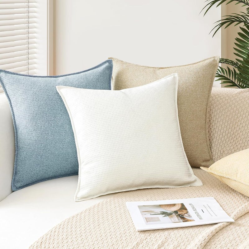Sungeek Decorative Cushion Covers 60x60cm Set of 2 Soft Plaid Cushion Cases with Stitched Edge Boho Farmhouse Home Decor Throw Pillow Covers for Sofa Couch Patio Bedroom Living Room, Light Blue - Image 5