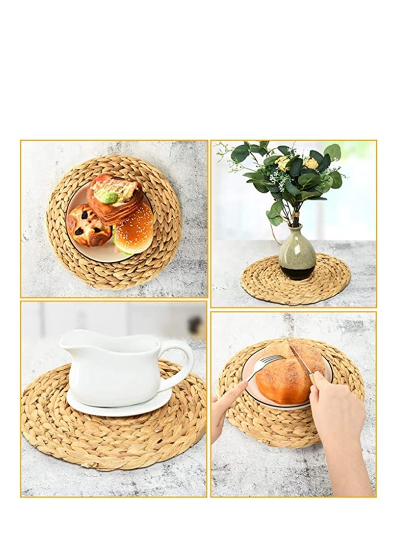 SOLARAE Round Woven Placemats, Natural Water Hyacinth Wicker Placemats, Handmade Straw Woven Round Braided Mat Heat Resistant Hot Insulation Anti-Skidding Pad for Dining Table, Gift for Friends 4 Pcs - Image 4