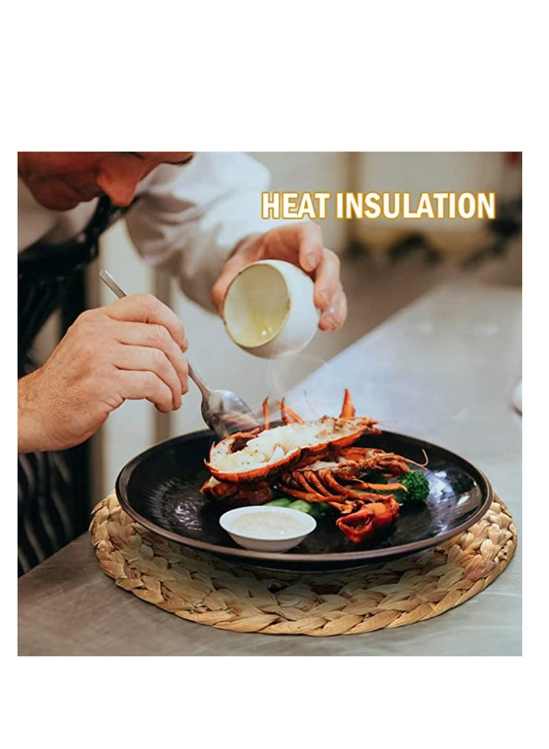 SOLARAE Round Woven Placemats, Natural Water Hyacinth Wicker Placemats, Handmade Straw Woven Round Braided Mat Heat Resistant Hot Insulation Anti-Skidding Pad for Dining Table, Gift for Friends 4 Pcs - Image 3