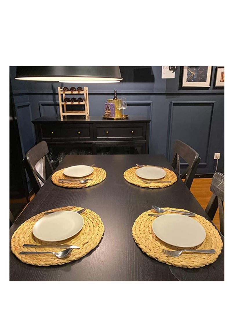 SOLARAE Round Woven Placemats, Natural Water Hyacinth Wicker Placemats, Handmade Straw Woven Round Braided Mat Heat Resistant Hot Insulation Anti-Skidding Pad for Dining Table, Gift for Friends 4 Pcs - Image 2