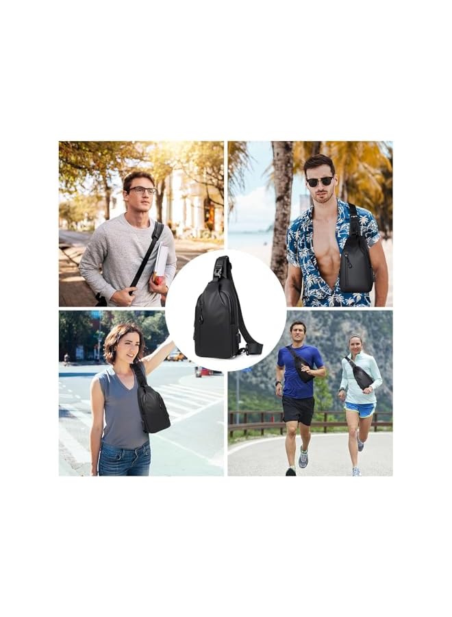 PROMASS حقائب سلاينغ، حقيبة صدر، حقيبة ظهر، حقيبة كتف، حقائب عبر الجسم مع منفذ شحن USB، حقائب خارجية للرجال مقاومة للماء، حقائب سلاينغ خفيفة الوزن للرياضة والسفر - Image 3
