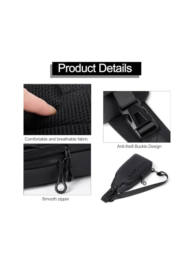 PROMASS حقائب سلاينغ، حقيبة صدر، حقيبة ظهر، حقيبة كتف، حقائب عبر الجسم مع منفذ شحن USB، حقائب خارجية للرجال مقاومة للماء، حقائب سلاينغ خفيفة الوزن للرياضة والسفر - Image 4