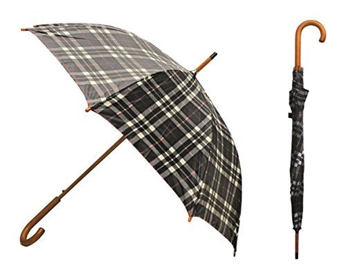 Rainbrella مظلة رينبريلا الكلاسيكية ذات الفتح التلقائي مع مقبض خشبي حقيقي، مربعات سوداء، 46" - Image 2