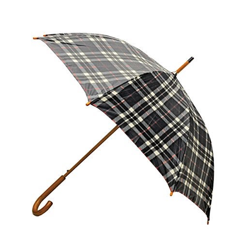Rainbrella مظلة رينبريلا الكلاسيكية ذات الفتح التلقائي مع مقبض خشبي حقيقي، مربعات سوداء، 46" - Image 3