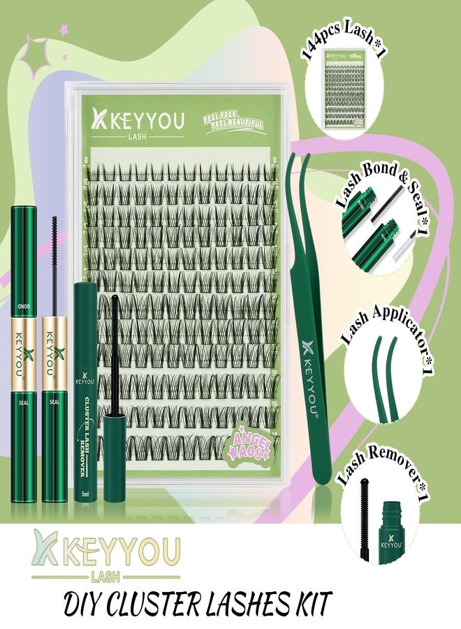 KEYYOU LASH Extension Kit 144Pcs Angel Lash Clusters Kit Thick Eyelash Extension Kit with Glue and Seal,Tweezers,Remover for DIY lash extension kit at Home（Kit-Angel A08-D-8-18MIX） - Image 2