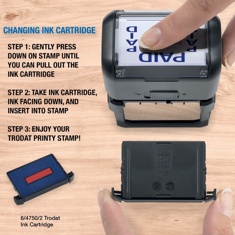 Trodat Printy 4750 Self Inking Date Stamp with Phrases Received, Paid, Entered, FAXED â€“ Blue and Red Ink, 1" x 1-5/8" - Image 4