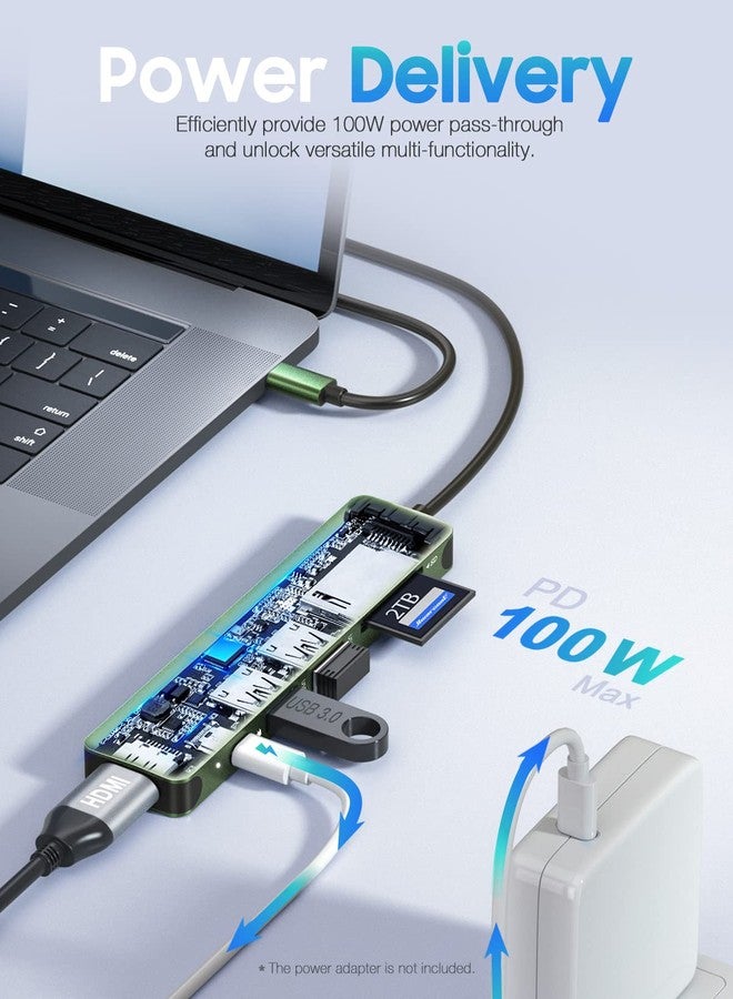 حركول موزع USB-C من Hiearcool، محول USB-C، محول متعدد المنافذ 7 في 1 من USB-C إلى HDMI، متوافق مع Thunderbolt 3 و4، أجهزة MacBook Pro وAir، أجهزة Dell وLenovo وHP المحمولة وغيرها من أجهزة Type C - أخضر - Image 3