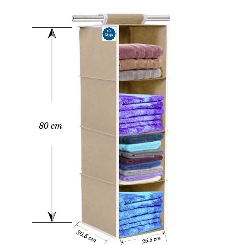 SKYLII Hanging Organizer 4 ShelvesNon Woven Foldable WardrobeCloset Organizer 1 Beige - Image 2