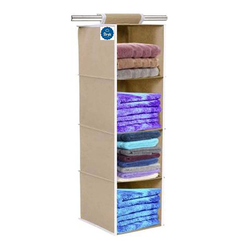 SKYLII Hanging Organizer 4 ShelvesNon Woven Foldable WardrobeCloset Organizer 1 Beige - Image 1