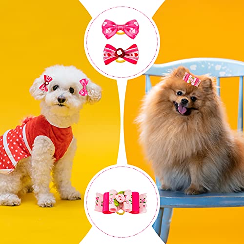 Mtlee 12 Pieces Dog Bows Small Size Dog for Puppy Hair with Rubber Bands Cute Pink Doggies Cat Topknot Headdress with Rhinestones Pet Hair Accessories for Pet Lover Mom Birthday Gifts - Image 4