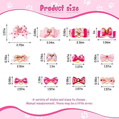 Mtlee 12 Pieces Dog Bows Small Size Dog for Puppy Hair with Rubber Bands Cute Pink Doggies Cat Topknot Headdress with Rhinestones Pet Hair Accessories for Pet Lover Mom Birthday Gifts - Image 2