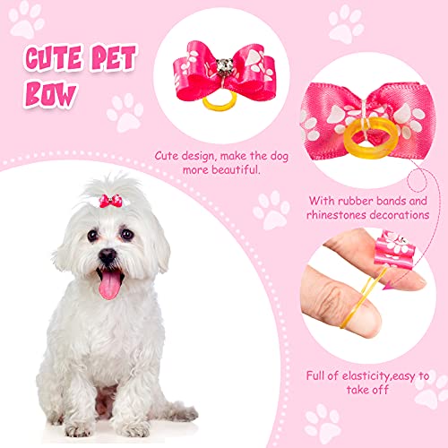 Mtlee 12 Pieces Dog Bows Small Size Dog for Puppy Hair with Rubber Bands Cute Pink Doggies Cat Topknot Headdress with Rhinestones Pet Hair Accessories for Pet Lover Mom Birthday Gifts - Image 3