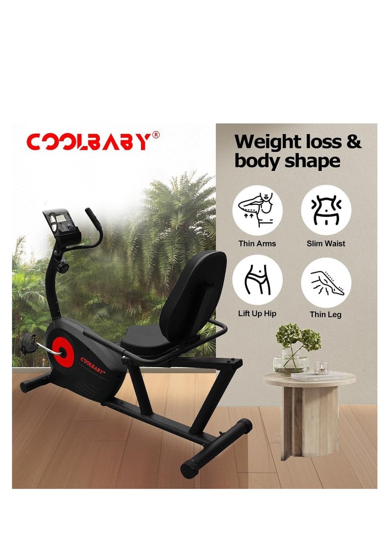 Cool Baby Style - COOLBABY Exercise Bikes Stationary Indoor Recumbent Bikes with Backrest,Magnetic Stationary Bike for Home Office, 8 Levels Resistance, Max Weight 110 KG - Image 1