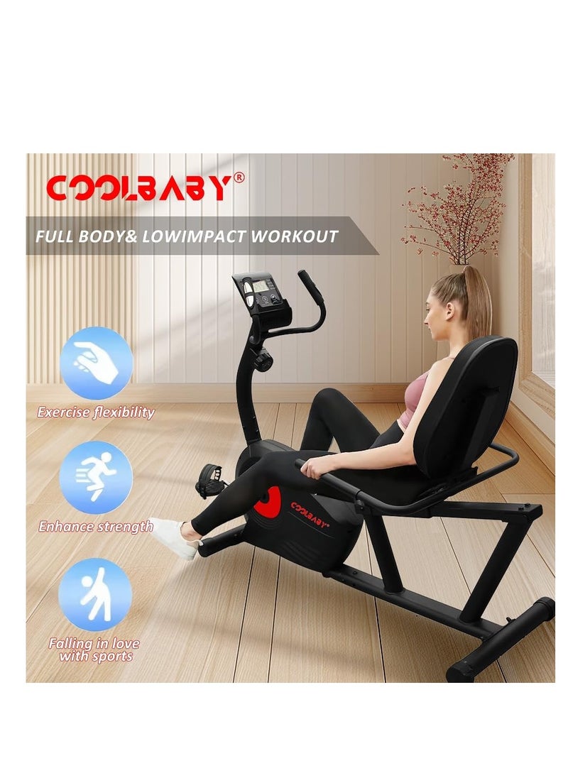Cool Baby Style - COOLBABY Exercise Bikes Stationary Indoor Recumbent Bikes with Backrest,Magnetic Stationary Bike for Home Office, 8 Levels Resistance, Max Weight 110 KG - Image 1