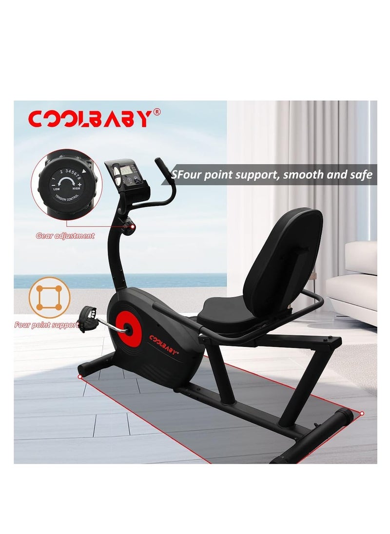 Cool Baby Style - COOLBABY Exercise Bikes Stationary Indoor Recumbent Bikes with Backrest,Magnetic Stationary Bike for Home Office, 8 Levels Resistance, Max Weight 110 KG - Image 1
