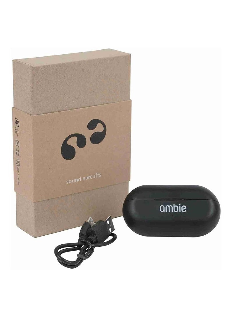 أمبي سماعات أذن لاسلكية مفتوحة الأذن من أمبي، لون أسود AM-TW01، سماعات أذن رياضية، موديل جديد، سماعات أذن تعمل بالتوصيل الهوائي، سماعات رأس لاسلكية تعمل بالبلوتوث باللون الأسود - Image 4