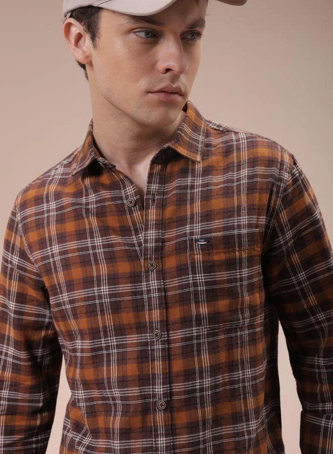 ذا انديان كراج كو Men Slim Fit Checkered Full Sleeves Cutaway Collar Casual Shirt