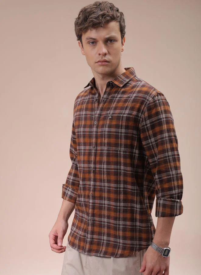 ذا انديان كراج كو Men Slim Fit Checkered Full Sleeves Cutaway Collar Casual Shirt