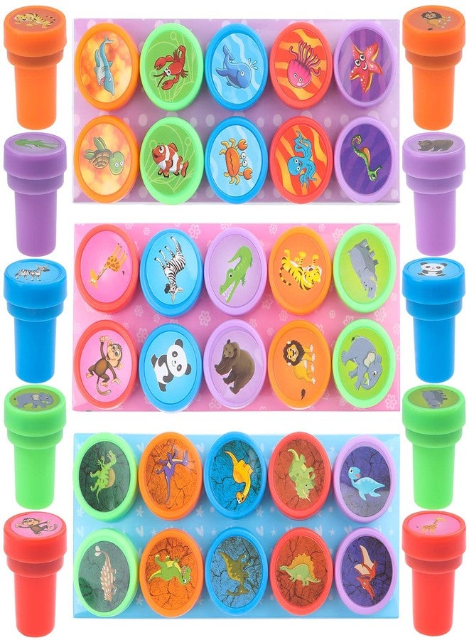 Welecom 30 Pieces Animal Stamps for Kids Dinosaur Ocean Life and Zoo Wild Self Inking Stamp for Birthday Gift Jungle Party Supplies Teacher Stampers for Students Goodie Bag Prizes Classroom Rewards Filler - Image 1