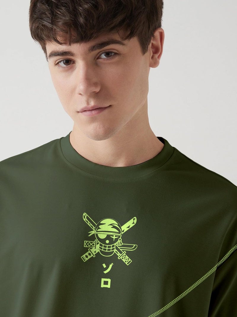 crazymonk Zoro X King of Hell Oversized T-Shirt - Olive Green - L - Image 4