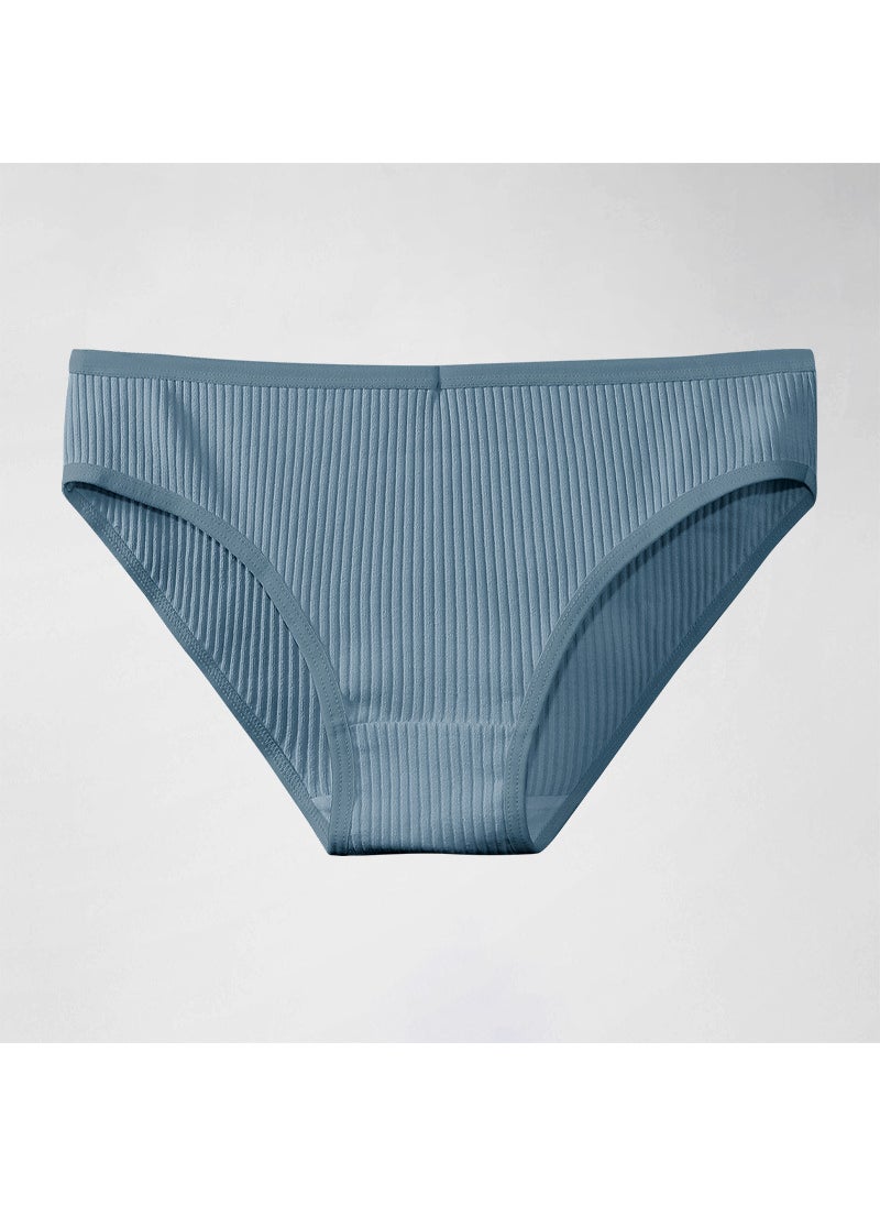Generic - Womens Pure Cotton Underwear Comfortable Breathable Stripe 100% Cotton Triangle mid Waist Simple Teenage Girl Briefs Medium Blue - Image 1