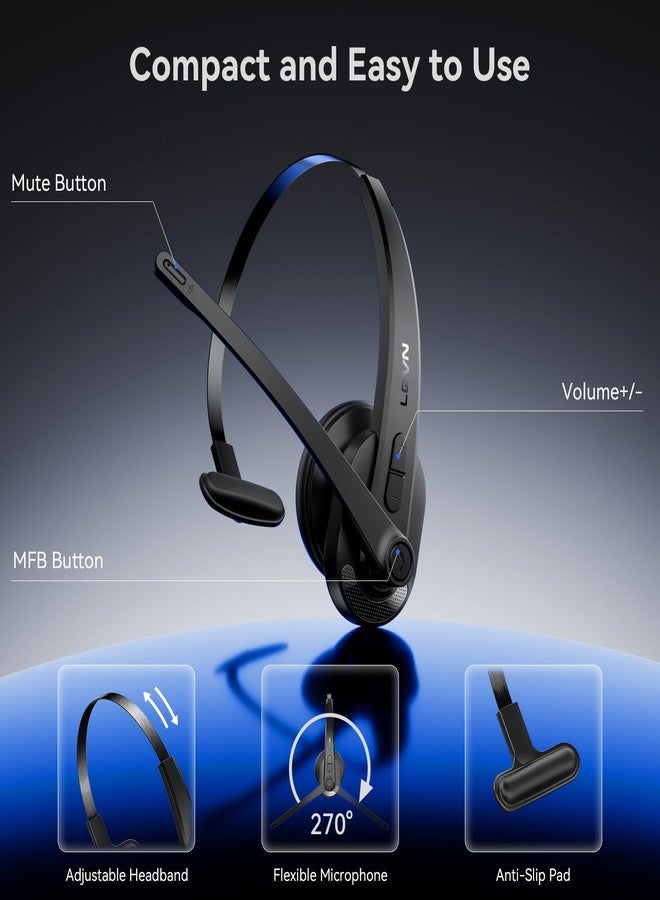 LEVN Wireless Headset with Mic for Work, Bluetooth Headset with Microphone-AI Noise Cancelling, Single-Ear Wireless Headphones with Mic & USB Dongle for PC/Computer/Call Center/Laptop/Teams/Zoom/Home - Image 5