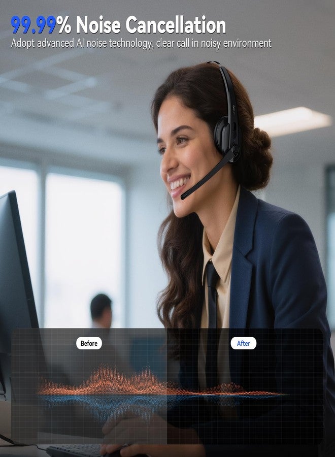 LEVN Wireless Headset with Mic for Work, Bluetooth Headset with Microphone-AI Noise Cancelling, Single-Ear Wireless Headphones with Mic & USB Dongle for PC/Computer/Call Center/Laptop/Teams/Zoom/Home - Image 2