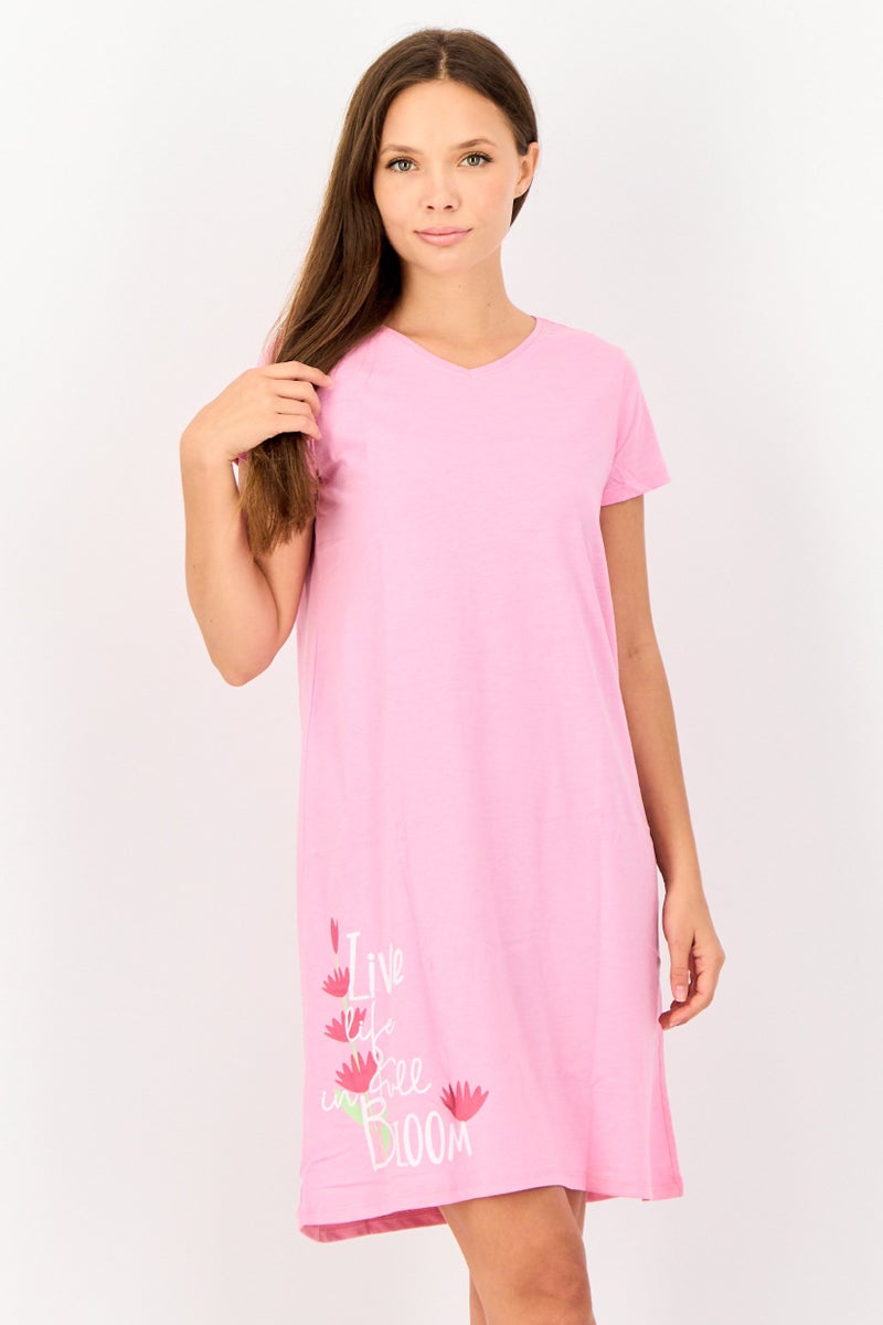 zivame Rosaline x Zivame Women Graphic Print Short Sleeves Sleeping Dress, Multicolor - Image 1