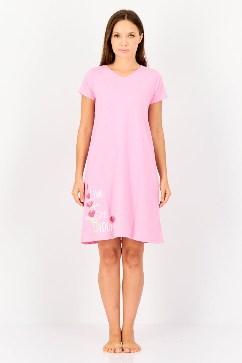 zivame Rosaline x Zivame Women Graphic Print Short Sleeves Sleeping Dress, Multicolor - Image 4