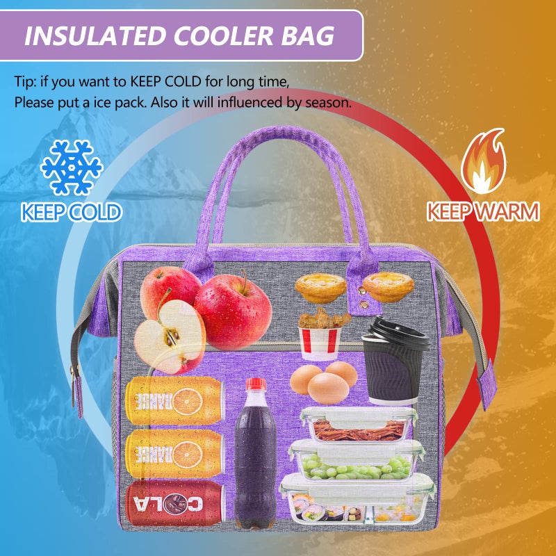 IDEATECH Insulated Lunch Bag Women, Stylish Adult Lunch Box for Working Mom, Leakproof Large Cooler Tote with Adjustable Strap & Pockets for Office Picnic Travel (Purple) - Image 4